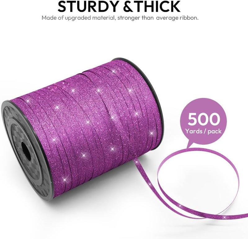 HimBen 500 Yards Curling Ribbon for Gift Wrapping, 3/16" Balloon String for Christmas Valentine Birthday Wedding Party Festival Decoration, Crafts, Flower Bouquet(Glitter Purple) - Image 2